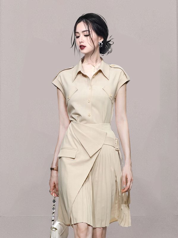 On Sale Turn Down Doll Collars Fashion Top +Drape Fashion Pure Color Suits