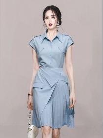 On Sale Turn Down Doll Collars Fashion Top +Drape Fashion Pure Color Suits 