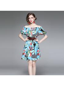 Summer new temperament fashion loose dress short-sleeved single-shoulder dress