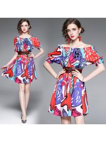 Fashion Summer new temperament fashion loose dress short-sleeved off shoulder dress