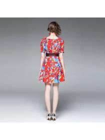 Outlet Summer new temperament elegant fashion loose dress short sleeve off shoulder neck dress