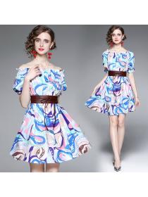Summer new temperament elegant loose dress short-sleeved off-shoulder dress