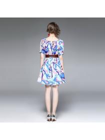  Summer new temperament elegant loose dress short-sleeved off-shoulder dress