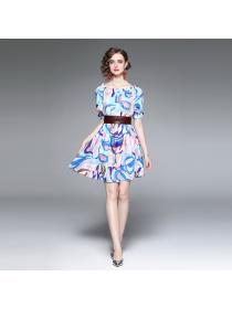  Summer new temperament elegant loose dress short-sleeved off-shoulder dress