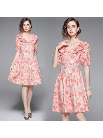 Summer floral dress women's puff sleeve printed dress