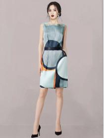 Elegant geometric pattern slim fashion sleeveless dress
