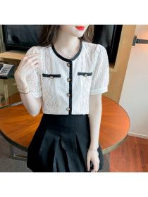 New style Short Sleeve T-Shirt Lace Puff Sleeve Top