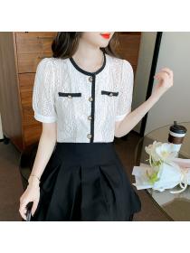 New style Short Sleeve T-Shirt Lace Puff Sleeve Top
