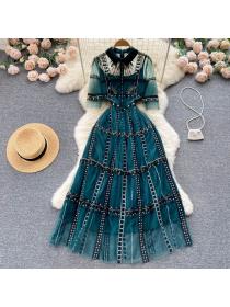 Vintage style embroidered lace dress Gauze long dress