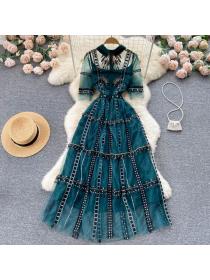 Vintage style embroidered lace dress Gauze long dress 