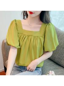 Vintage style square neck puff sleeve shirt women's summer top