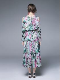 Off-the-shoulder halter top maxi skirt print suit two-piece Dress