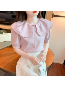 Women's fashion Style Chic Doll Collar Pink Shirt