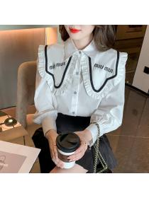 On sale Letter Embroidery Doll Collar Lace Long Sleeve Shirt 