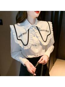 On sale Letter Embroidery Doll Collar Lace Long Sleeve Shirt 