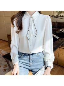 Fashion long-sleeved chiffon top fashionable temperament high-end white shirt
