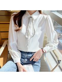 Fashion long-sleeved chiffon top fashionable temperament high-end white shirt