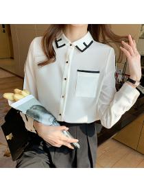 Spring New White Chiffon Professional Long Sleeve Top