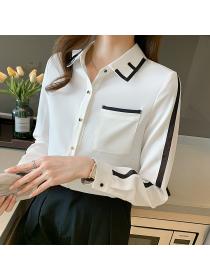 Spring New White Chiffon Professional Long Sleeve Top
