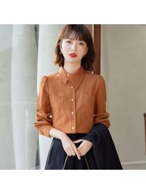Autumn lapel shirt women's Vintage style Fashion top