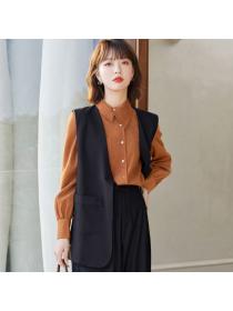 Autumn lapel shirt women's Vintage style Fashion top