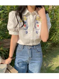 On Sale Embroidered Doll Collar Shirt 
