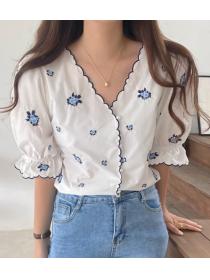 Rustic Embroidered Lace Pearl Button Shirt