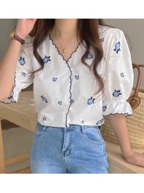 Rustic Embroidered Lace Pearl Button Shirt