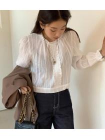 Korean Style Hollow Out Lace Up Blouse