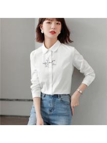 Hot sale Embroidered Long-sleeved Round Collar Ladies Shirt