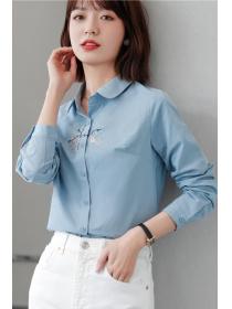 Hot sale Embroidered Long-sleeved Round Collar Ladies Shirt