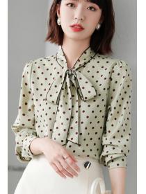 Spring new ladies long sleeve polka dot chiffon silk temperament shirt