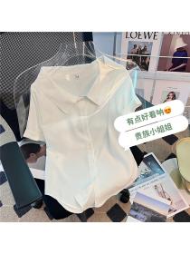 Summer fashion Short Sleeve Chiffon Shirt Women's Plain Shirt