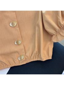 Summer new Korean style square collar lantern sleeve short-sleeved shirt 