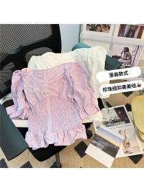 Summer's new Korean fashion slim purple short-sleeved shirt 