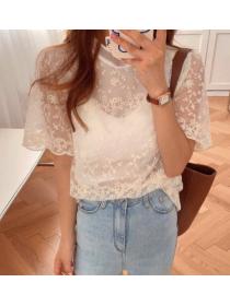 Retro Elegant Simple French Solid Color Lace Shirt