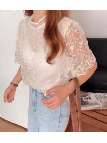 Retro Elegant Simple French Solid Color Lace Shirt