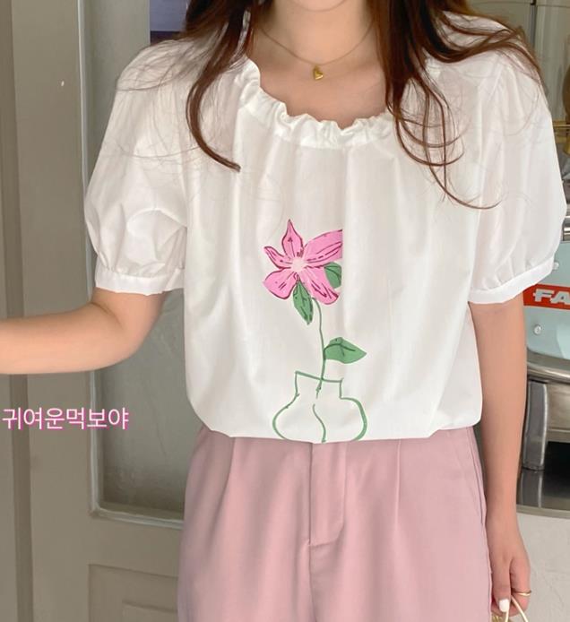 Korean Style Sweet Floral Puff Sleeve Blouse