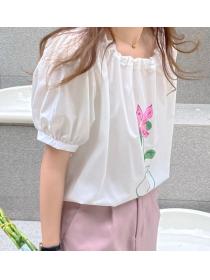 Korean Style Sweet Floral Puff Sleeve Blouse 