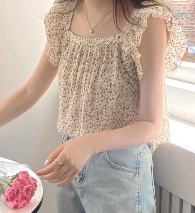 Korean Style Sweet Floral Puff Sleeve Blouse