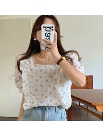 On  Sale Floral Printing Sweet Fresh  Puff Sleeve Blouse 