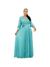 Fashionable temperament high waist long Dress Plus size dress with belt