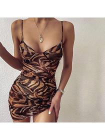 Outlet hot style Leopard Print Slim Fit Sexy Backless Sling Dress