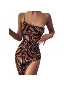Outlet hot style single-shoulder long dress sexy high slit slim dress