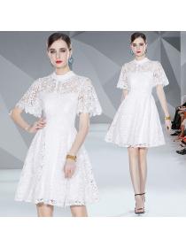 European fashion dress white lace dress