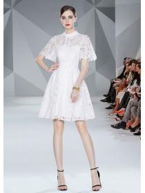 European fashion dress white lace dress