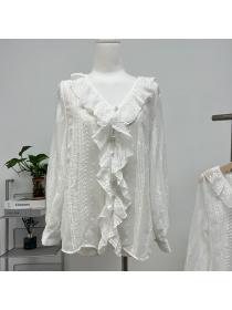 Summer new lace lotus leaf collar lace shirt sunproof thin shirt for women