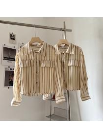 Vintage style Striped shirt summer short long-sleeved sunproof top