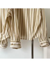 Vintage style Striped shirt summer short long-sleeved sunproof top