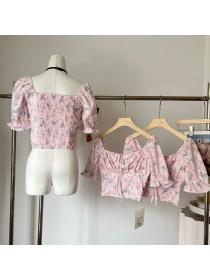 On sale Pink Floral Short-sleeved Shirt